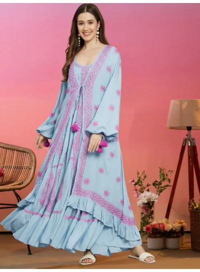 Alaya Hand Embroidered Chikankari Modal Kaftan-AL3605